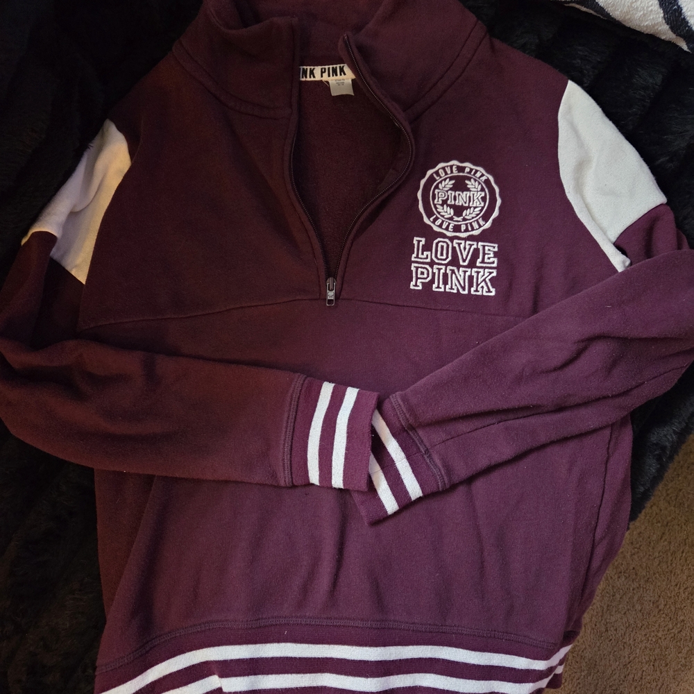 PINK Victoria's Secret Maroon and White Men's Sweater
